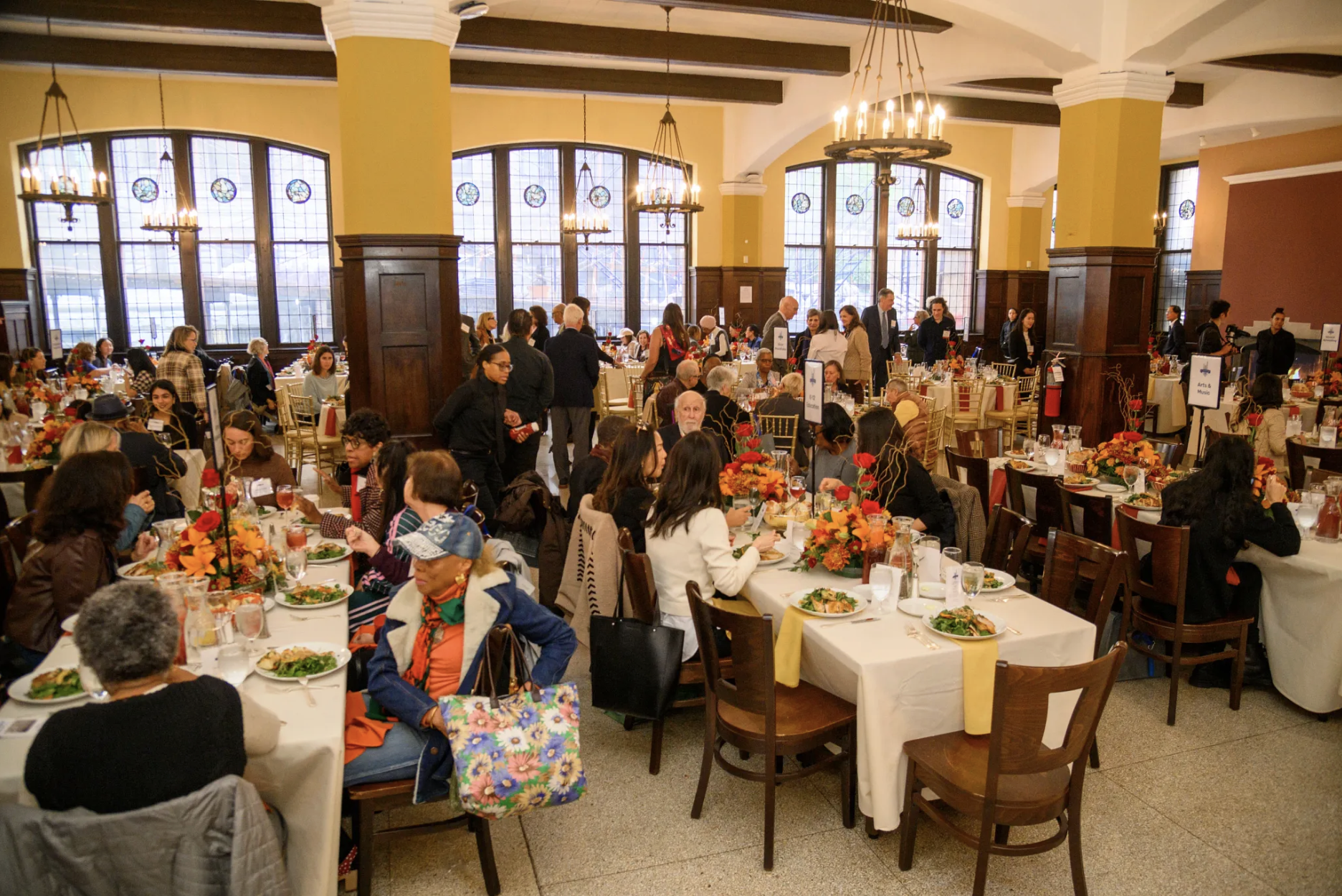 Grace dodge dining hall - silver round table